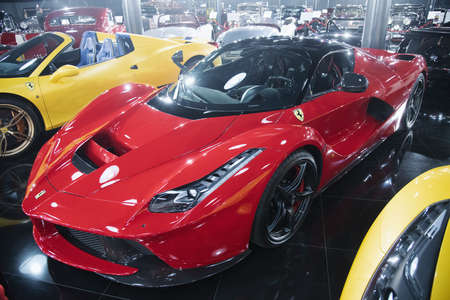 Bucharest, Romania - January 11, 2019: Ferarri LaFerrari sport car presented at Tiriac Collection Museum. LaFerrari (F150) is a limited production hybrid sports car built by Ferrari.のeditorial素材