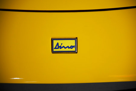 Bucharest, Romania - January 11, 2019: Detail of a Ferrari Dino 246 GT, from 1972 in Tiriac...