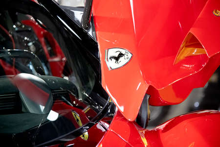 Bucharest, Romania - January 11, 2019: Ferarri LaFerrari sport car presented at Tiriac Collection Museum. LaFerrari (F150) is a limited production hybrid sports car built by Ferrari.のeditorial素材