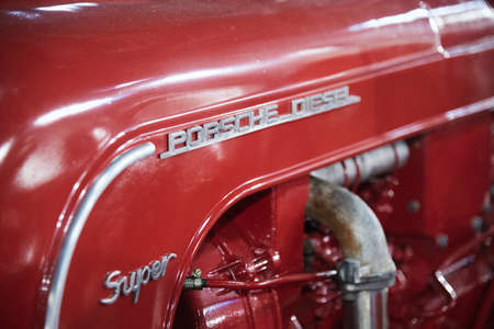 Bucharest, Romania - January 11, 2019: Close up Porsche tractor diesel engine, at Tiriac Collection Museumのeditorial素材