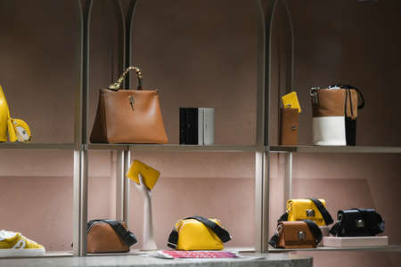 Milan, Italy - September 24, 2021: Bulgari luxury and fashionable watches from new collection 2022, close up store show caseのeditorial素材