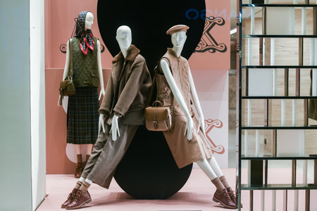 Milan, Italy - September 24, 2021: Valentino luxury and fashionable handbag from new collection 2022, close up store show caseのeditorial素材