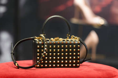 Milan, Italy - September 24, 2021: Valentino luxury and fashionable handbag from new collection...