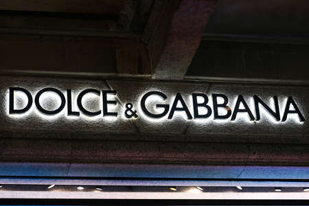 Milan, Italy - September 24, 2021: Dolce Gabbana logo displayed on a facade of a store in Milan.