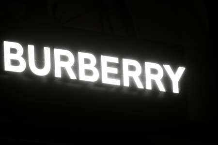 Milan, Italy - September 24, 2021: Burberry logo displayed on a facade of a store in Milan.のeditorial素材