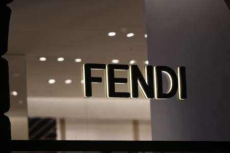 Milan, Italy - September 24, 2021: Fendi logo displayed on a facade of a store in Milan.