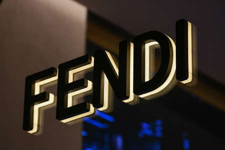 Milan, Italy - September 24, 2021: Fendi logo displayed on a facade of a store in Milan.のeditorial素材