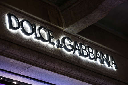 Milan, Italy - September 24, 2021: Dolce Gabbana logo displayed on a facade of a store in Milan.のeditorial素材