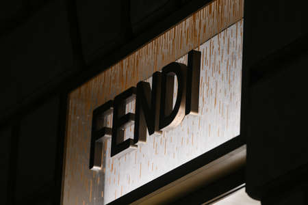 Milan, Italy - September 24, 2021: Fendi logo displayed on a facade of a store in Milan.のeditorial素材