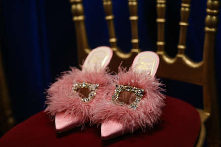 Milan, Italy - September 24, 2021: Luxury women shoes in a store.のeditorial素材