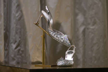 Milan, Italy - September 24, 2021: Luxury women shoes in a store.のeditorial素材