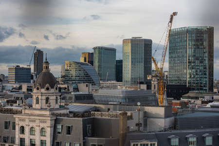 London, England â February 20, 2017: Cityscape of London business district, view from aerial.のeditorial素材