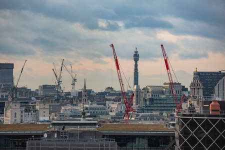 London, England â February 20, 2017: Cityscape of London business district, view from aerial.のeditorial素材