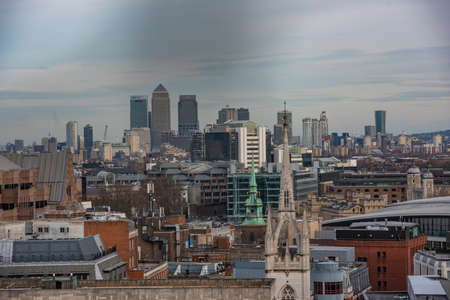 London, England â February 20, 2017: Cityscape of London business district, view from aerial.のeditorial素材
