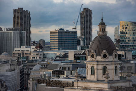 London, England â February 20, 2017: Cityscape of London business district, view from aerial.のeditorial素材