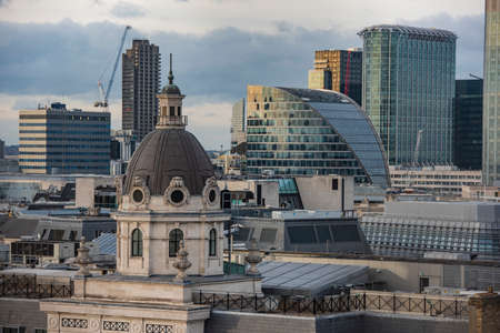 London, England â February 20, 2017: Cityscape of London business district, view from aerial.のeditorial素材