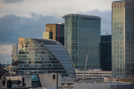London, England â February 20, 2017: Cityscape of London business district, view from aerial.のeditorial素材