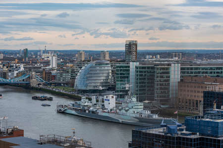 London, England â February 20, 2017: Cityscape of London business district, view from aerial.のeditorial素材