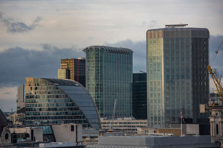 London, England â February 20, 2017: Cityscape of London business district, view from aerial.のeditorial素材