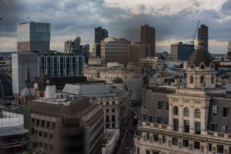 London, England â February 20, 2017: Cityscape of London business district, view from aerial.のeditorial素材