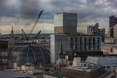 London, England â February 20, 2017: Cityscape of London business district, view from aerial.のeditorial素材