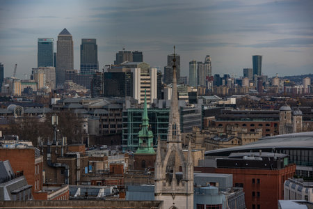 London, England â February 20, 2017: Cityscape of London business district, view from aerial.のeditorial素材