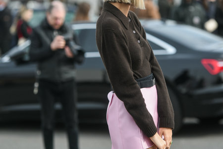 Milan, Italy - February, 24: Street style, woman wearing Prada outfit.のeditorial素材