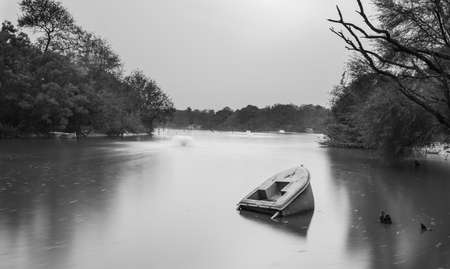 Wreckage of a boat at Hauz Khas Lakeの写真素材