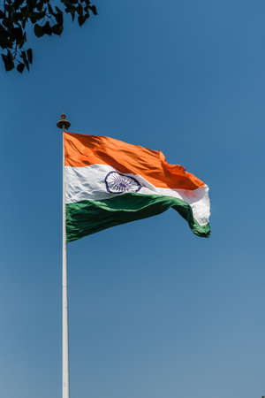 Tri-color Indian National Flag waving at New Delhi