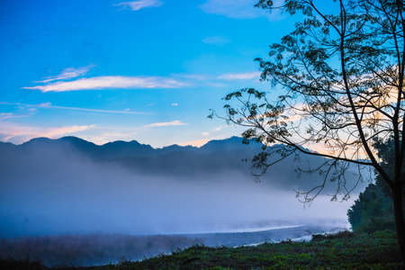Panoramic view of River Ramganga flowing over Dhikhala, at Jim Corbett National Parkの写真素材