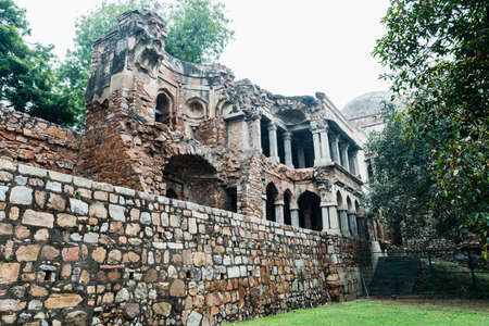 North-South arm of the Madrasa and Mosque overlooking the reservoir at Hauz khas or royal tankの写真素材