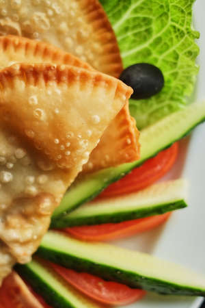 plate cheburek vegitables dinner national delicious mealの写真素材