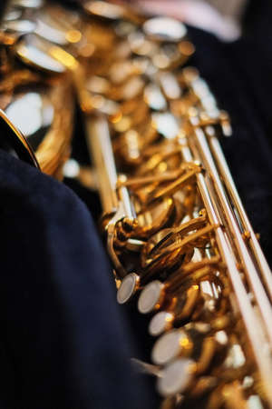 close up of a saxophone selective focusの写真素材