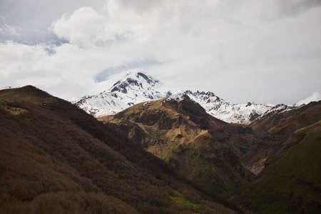 Autumn view of Kazbek mountain in Georgia. beautiful mountain landscape