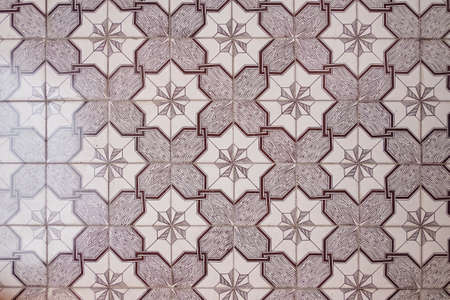floor of decorative tiles purple triangular patternsの写真素材