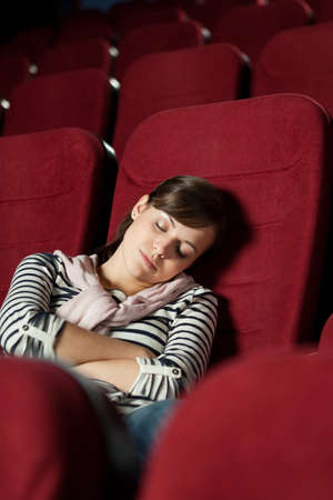 Tired woman  after the  movieの写真素材