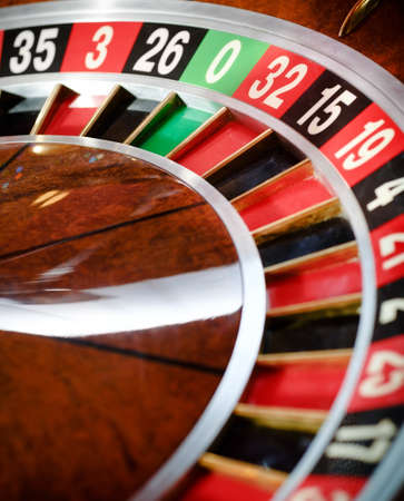 Top view of wooden roulette at the casinoの写真素材