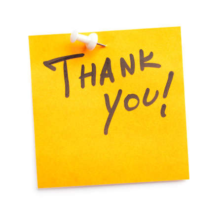 Sticker with text Thank you on it, isolated on white backgroundの写真素材