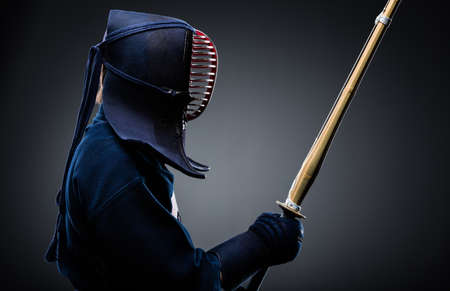 Profile of kendo fighter with bokuto. Japanese martial art of sword fightingの写真素材