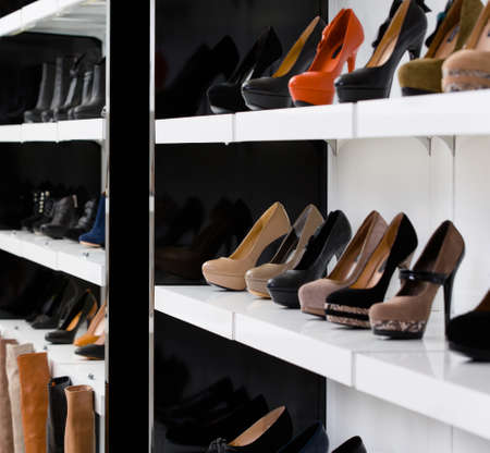 Set of pumps at the showcase in the shopping mallの写真素材