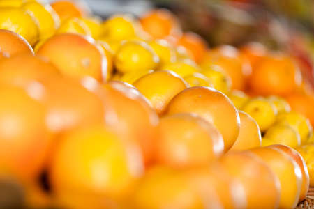 Close up of pile of oranges. Concept of healthy foodの写真素材