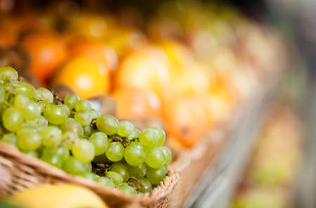 Close up of fruits in the shop. Concept of healthy foodの写真素材