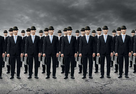 Group of business people standing in a raw - routine concept