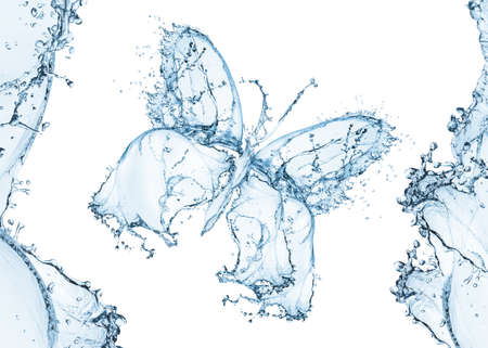 Water splash in the form of a butterfly, isolated on whiteの写真素材