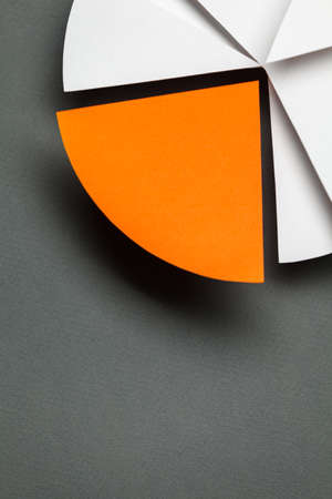 Close up of business chart, isolated on grey. One part of pie chart is yellow, copyspaceの写真素材