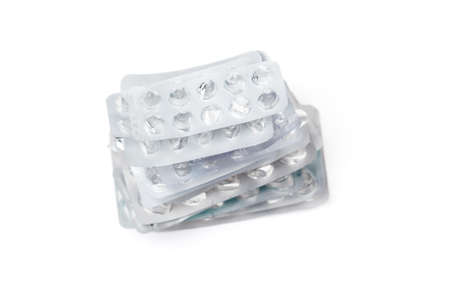 Empty blister pill pack, isolated on whiteの写真素材