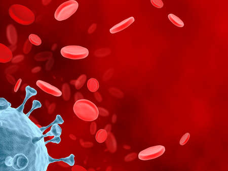Aggressive virus on red blood cells background. Healthcare concept
