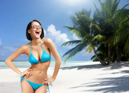 Girl on vacation, Indian ocean. Concept of summer holidays and traveling