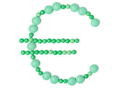 Euro sign of tablets, isolated. Concept of business on drugs.の写真素材