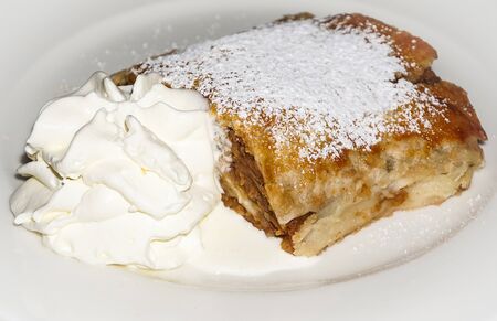 Apple pie wit whipped creamの写真素材